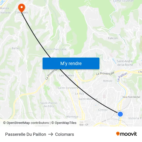 Passerelle Du Paillon to Colomars map