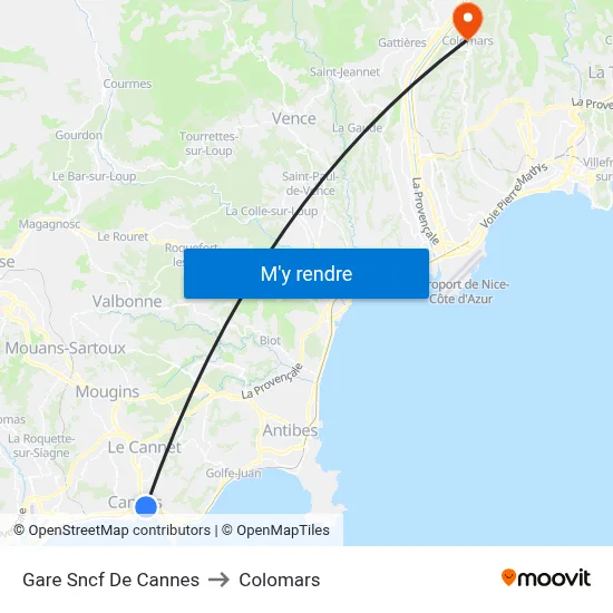 Gare Sncf De Cannes to Colomars map