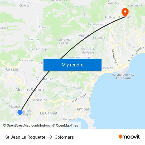 St Jean La Roquette to Colomars map