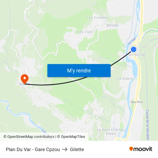 Plan Du Var - Gare Cpzou to Gilette map