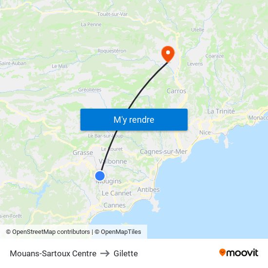 Mouans-Sartoux Centre to Gilette map