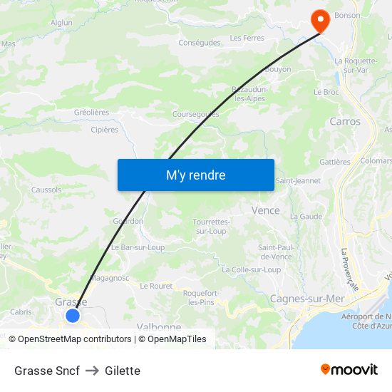 Grasse Sncf to Gilette map