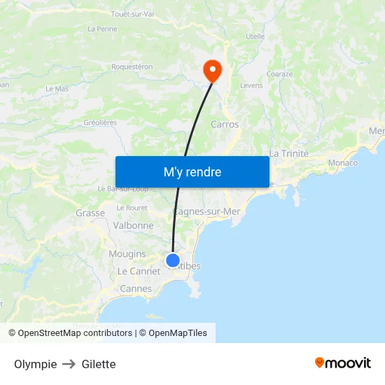 Olympie to Gilette map