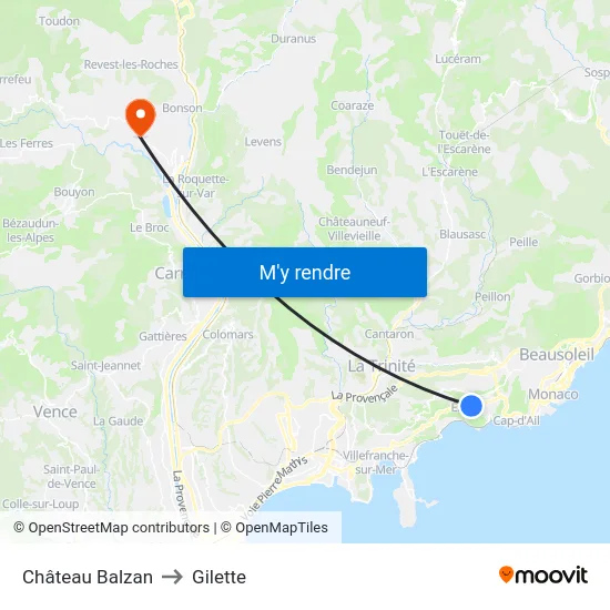 Château Balzan to Gilette map
