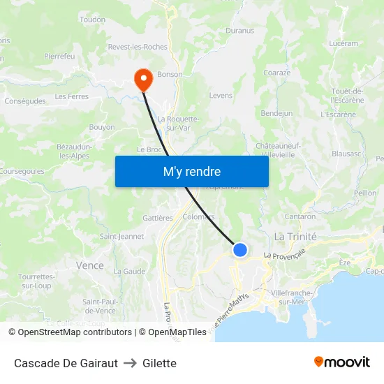 Cascade De Gairaut to Gilette map