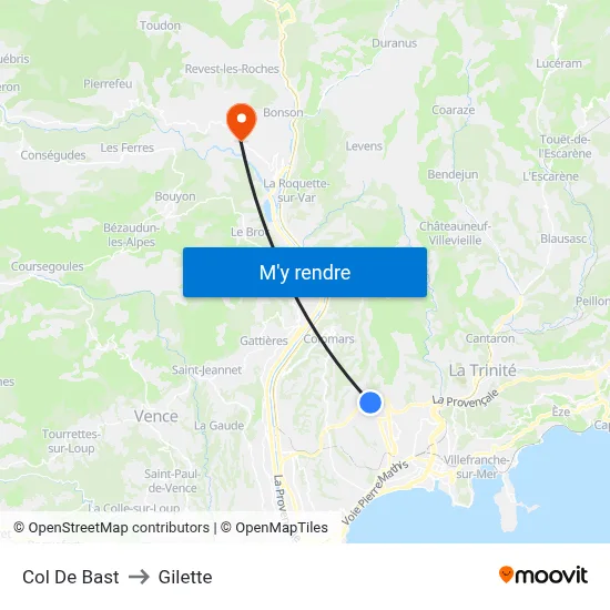 Col De Bast to Gilette map