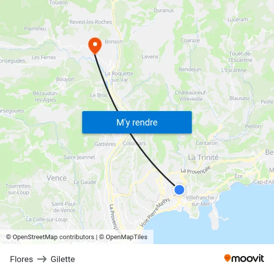 Flores to Gilette map