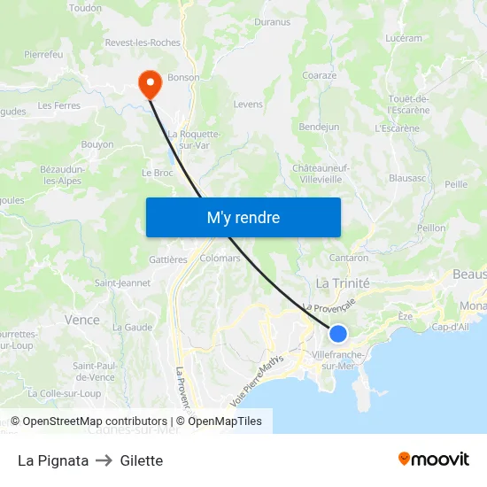 La Pignata to Gilette map