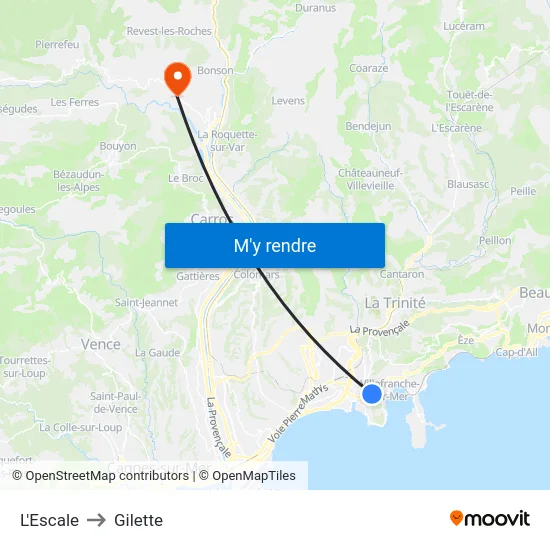 L'Escale to Gilette map