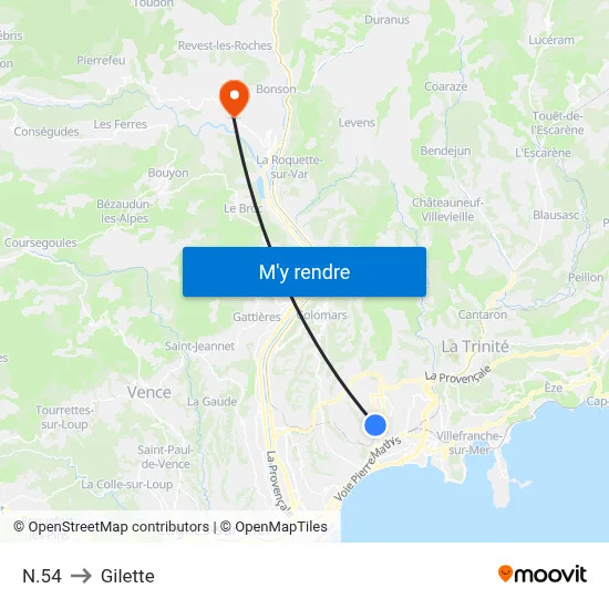N.54 to Gilette map