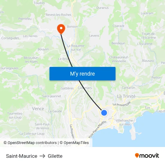 Saint-Maurice to Gilette map