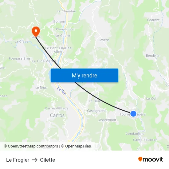 Le Frogier to Gilette map