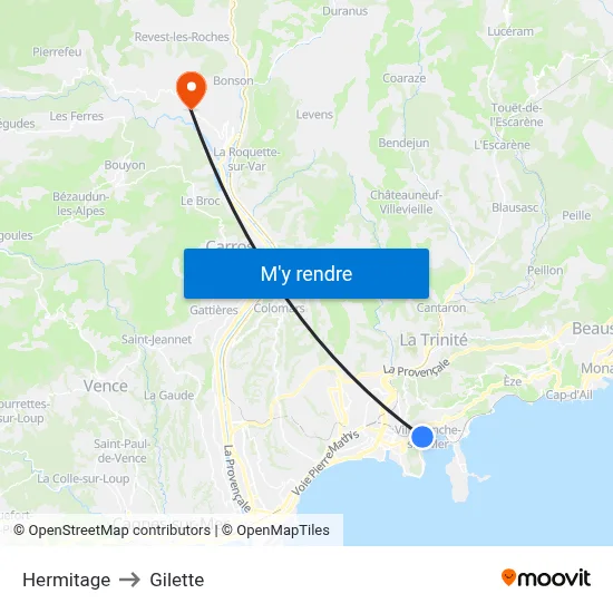 Hermitage to Gilette map