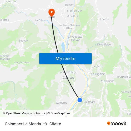 Colomars La Manda to Gilette map