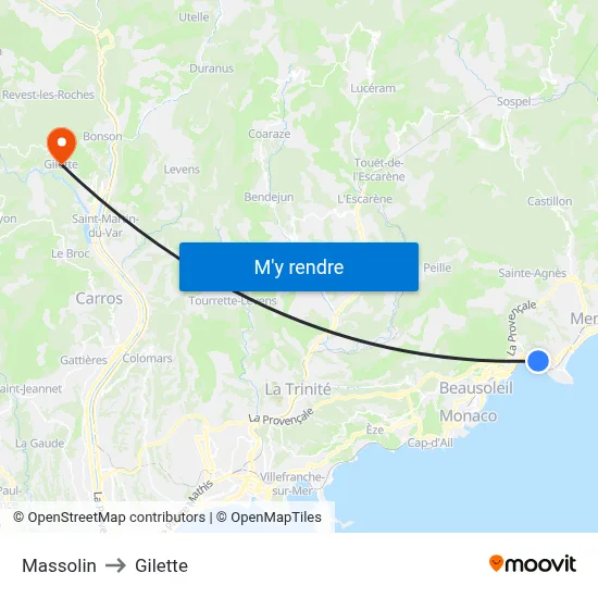 Massolin to Gilette map