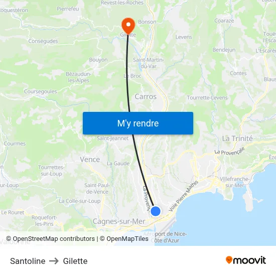 Santoline to Gilette map