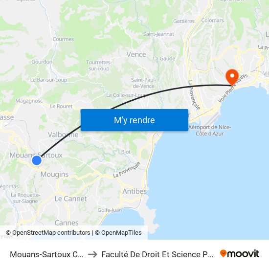 Mouans-Sartoux Centre to Faculté De Droit Et Science Politique map