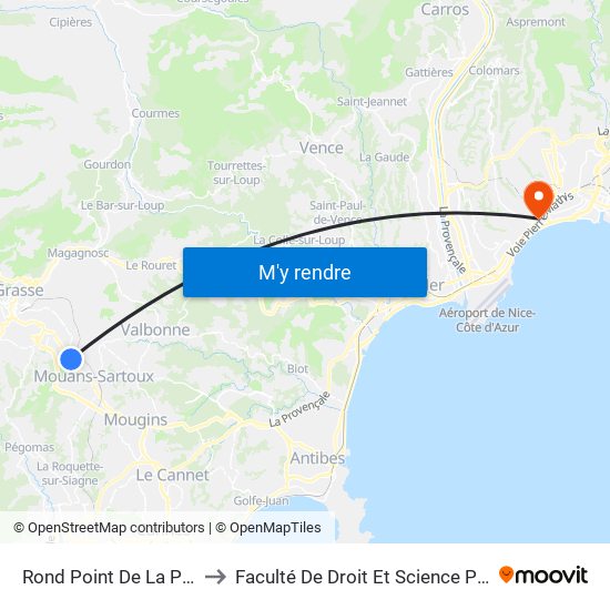 Rond Point De La Paoute to Faculté De Droit Et Science Politique map