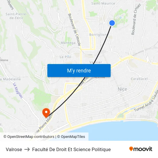 Valrose to Faculté De Droit Et Science Politique map