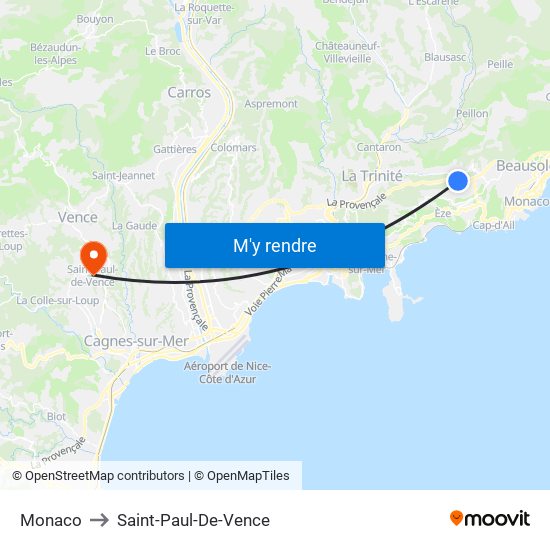 Monaco to Saint-Paul-De-Vence map