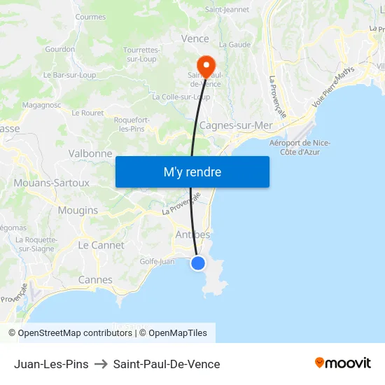 Juan-Les-Pins to Saint-Paul-De-Vence map