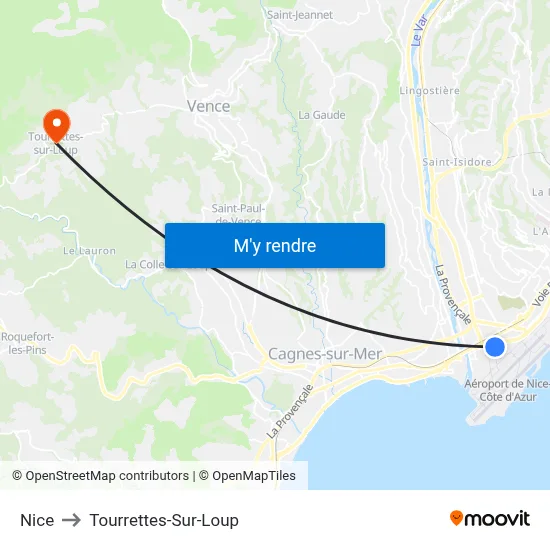 Nice to Tourrettes-Sur-Loup map
