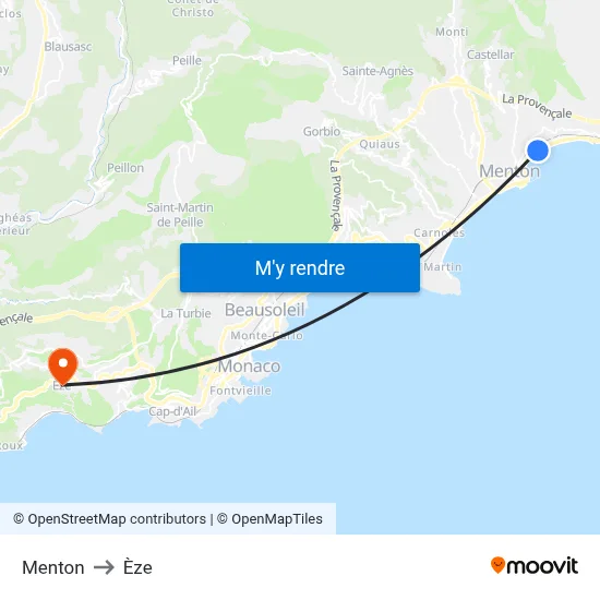 Menton to Èze map
