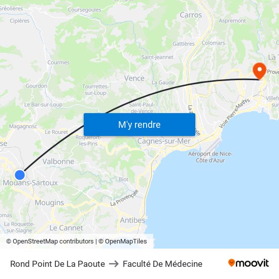 Rond Point De La Paoute to Faculté De Médecine map