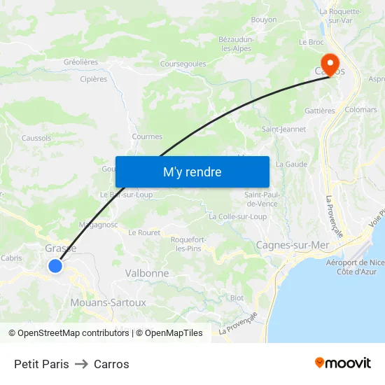 Petit Paris to Carros map