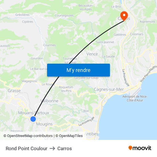 Rond Point Coulour to Carros map