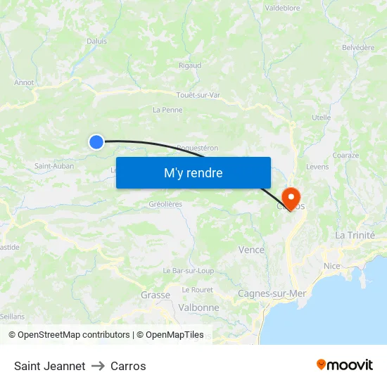 Saint Jeannet to Carros map