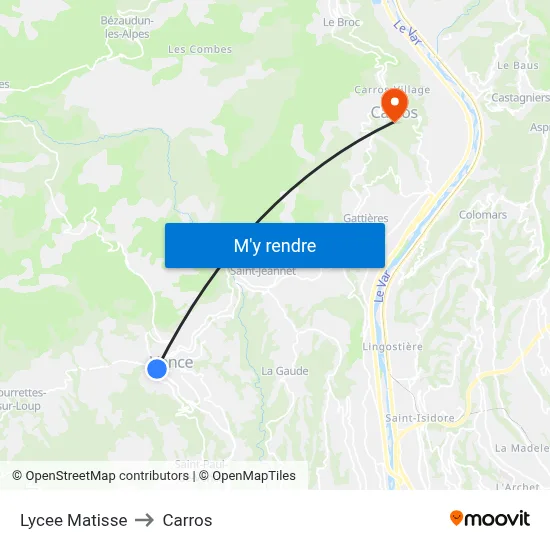 Lycee Matisse to Carros map