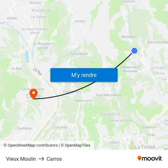 Vieux Moulin to Carros map