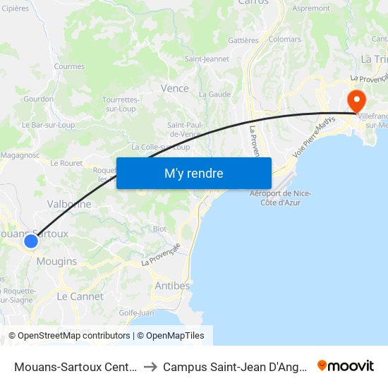 Mouans-Sartoux Centre to Campus Saint-Jean D'Angély map