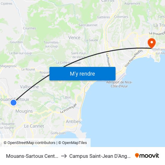 Mouans-Sartoux Centre to Campus Saint-Jean D'Angély map