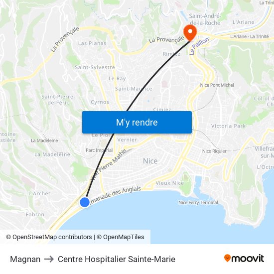 Magnan to Centre Hospitalier Sainte-Marie map