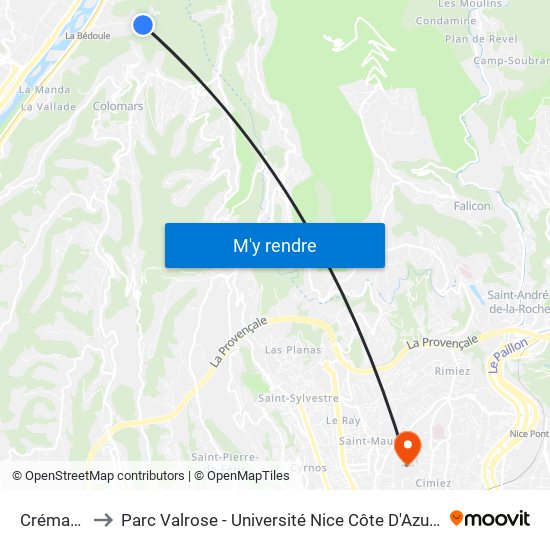 Crématorium to Parc Valrose - Université Nice Côte D'Azur - Faculté Des Sciences map