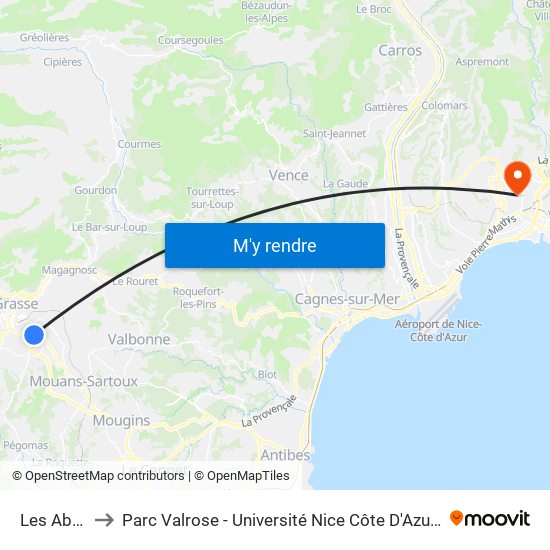 Les Abattoirs to Parc Valrose - Université Nice Côte D'Azur - Faculté Des Sciences map
