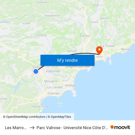 Les Marronniers Bas to Parc Valrose - Université Nice Côte D'Azur - Faculté Des Sciences map