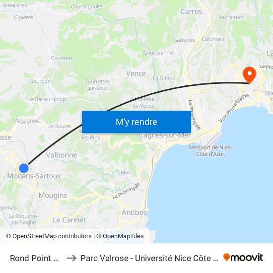 Rond Point De La Paoute to Parc Valrose - Université Nice Côte D'Azur - Faculté Des Sciences map