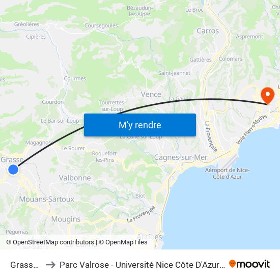 Grasse Sncf to Parc Valrose - Université Nice Côte D'Azur - Faculté Des Sciences map