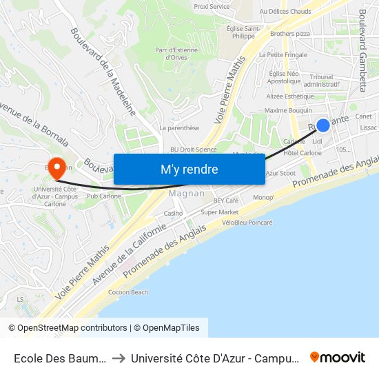 Ecole Des Baumettes to Université Côte D'Azur - Campus Carlone map