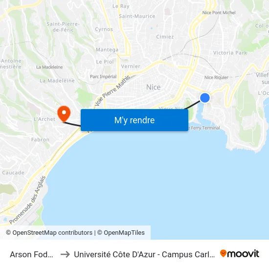 Arson Fodéré to Université Côte D'Azur - Campus Carlone map