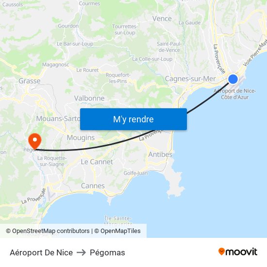Aéroport De Nice to Pégomas map