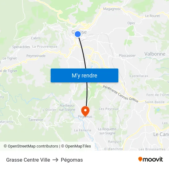 Grasse Centre Ville to Pégomas map