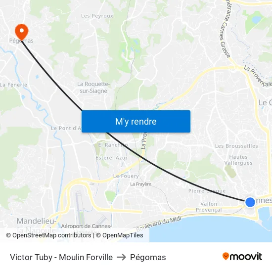 Victor Tuby - Moulin Forville to Pégomas map