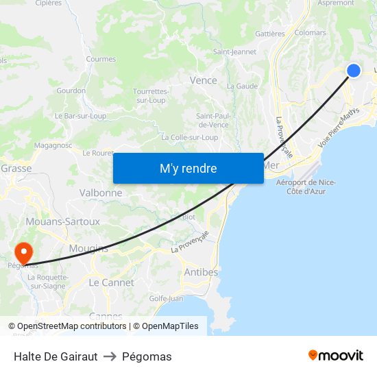 Halte De Gairaut to Pégomas map