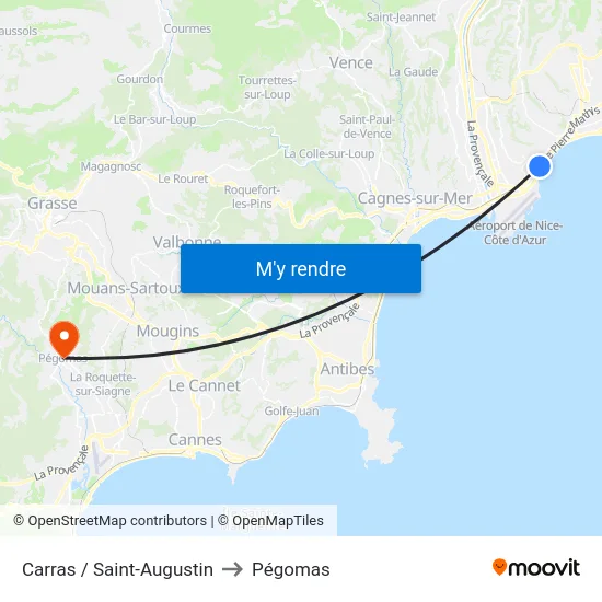 Carras / Saint-Augustin to Pégomas map