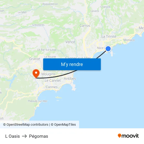L Oasis to Pégomas map