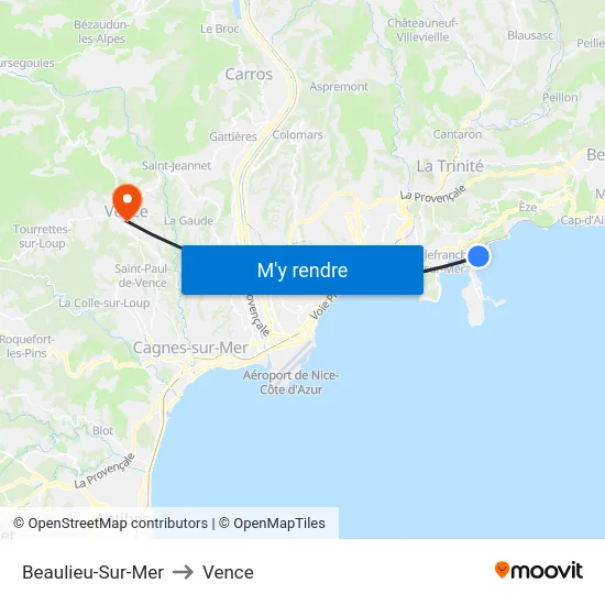Beaulieu-Sur-Mer to Vence map